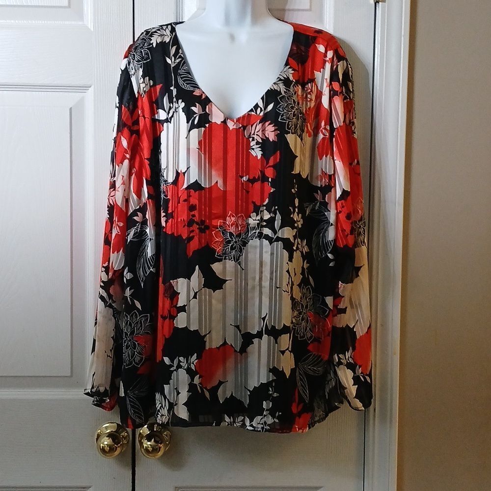 The Limited red black white floral print blouse business casual Sz 2X NWOT